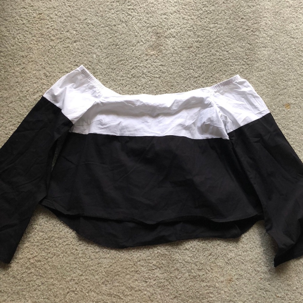 off shoulders colorblock blouse